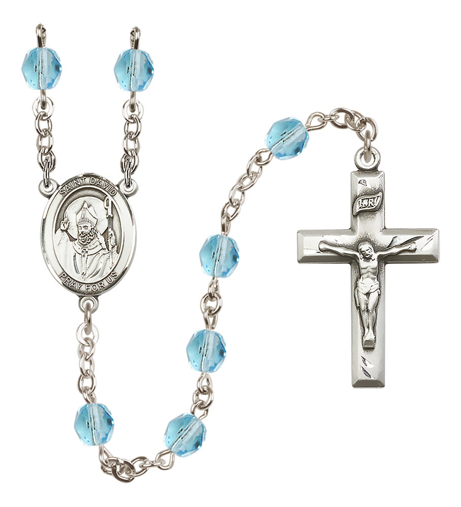 St. David of Wales Rosary - 6mm Aqua Fire Polished beads - 8027