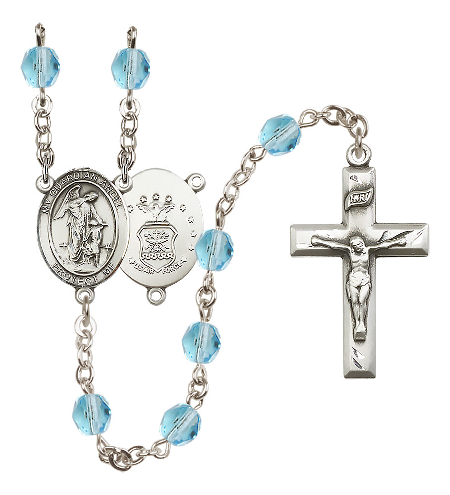 Air Force Rosary - 6mm Aqua Fire Polished beads - 8118S1
