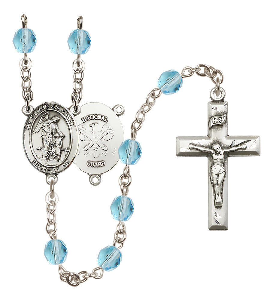National Guard Rosary - 6mm Aqua Fire Polished beads - 8118S5