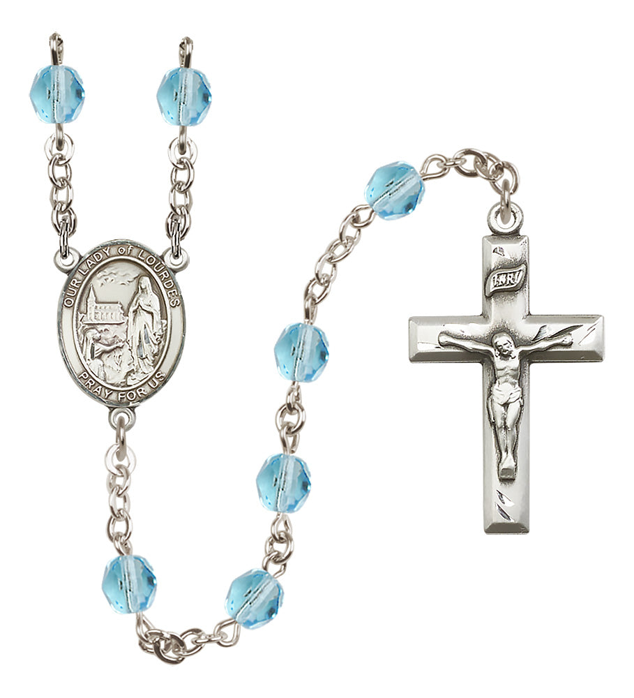 O/L of Lourdes Rosary - 6mm Aqua Fire Polished beads - 8288