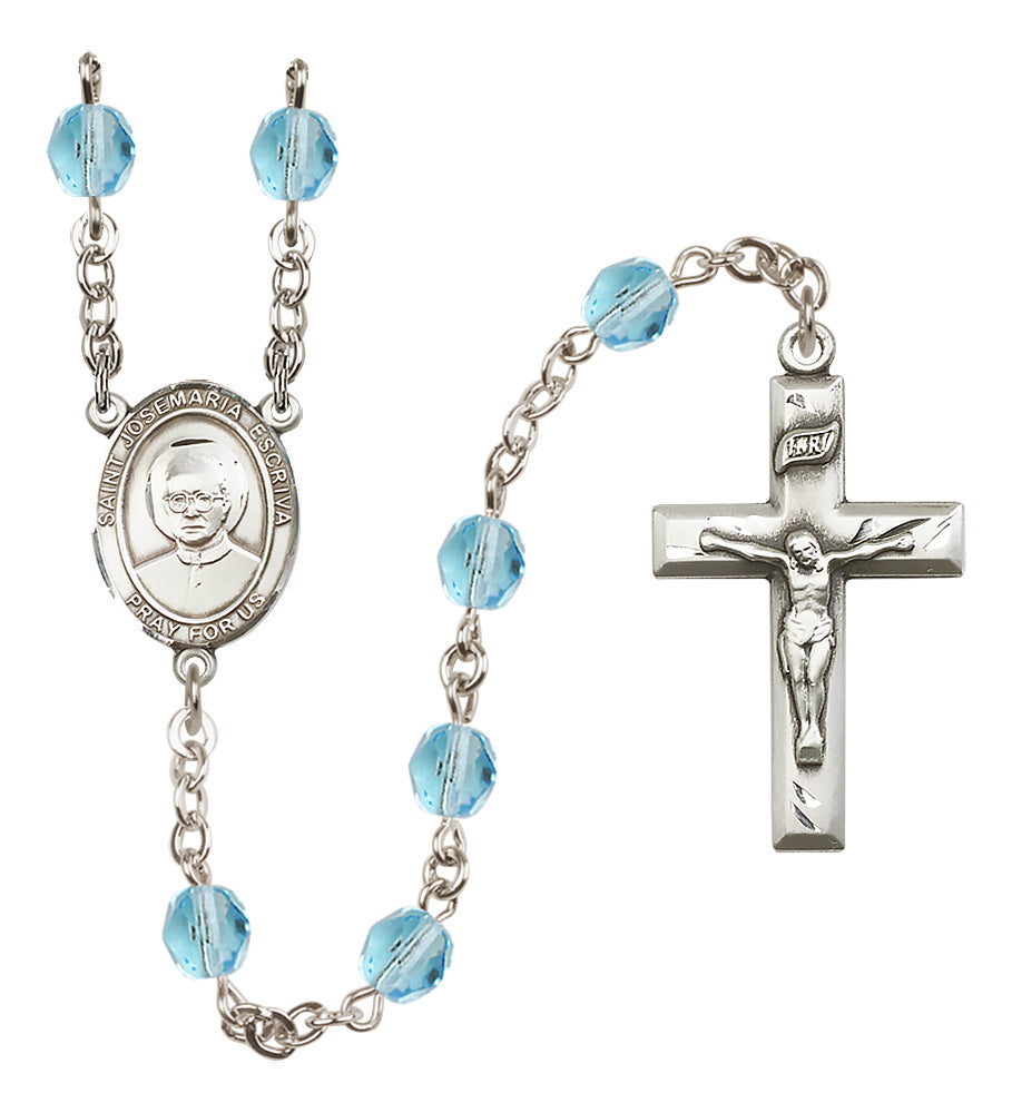 St. Josemaria Escriva Rosary - 6mm Aqua Fire Polished beads - 8362