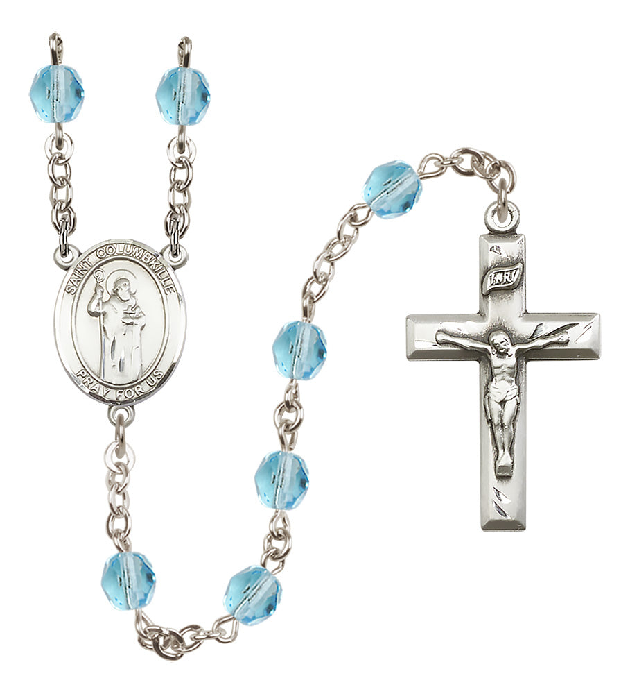 St. Columbkille Rosary - 6mm Aqua Fire Polished beads - 8399