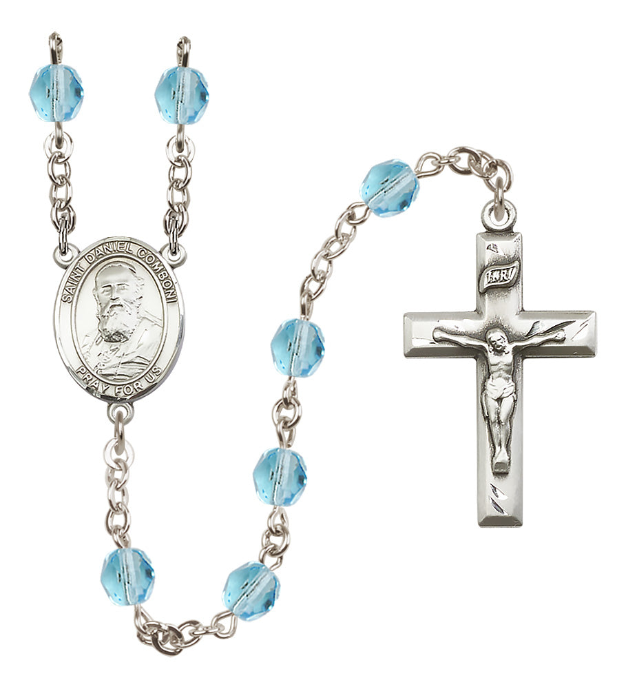 St. Daniel Comboni Rosary - 6mm Aqua Fire Polished beads - 8400