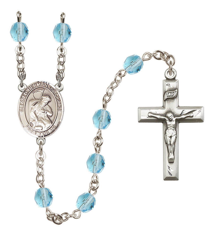 Blessed Herman the Cripple Rosary - 6mm Aqua Fire Polished beads - 8403