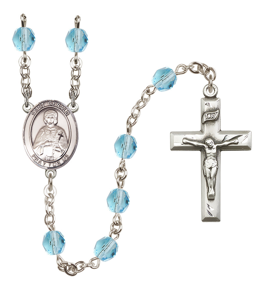 St. Gerald Rosary - 6mm Aqua Fire Polished beads - 8404