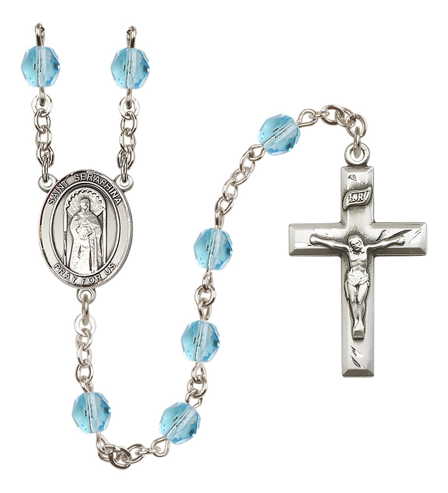 St. Seraphina Rosary - 6mm Aqua Fire Polished beads - 8405