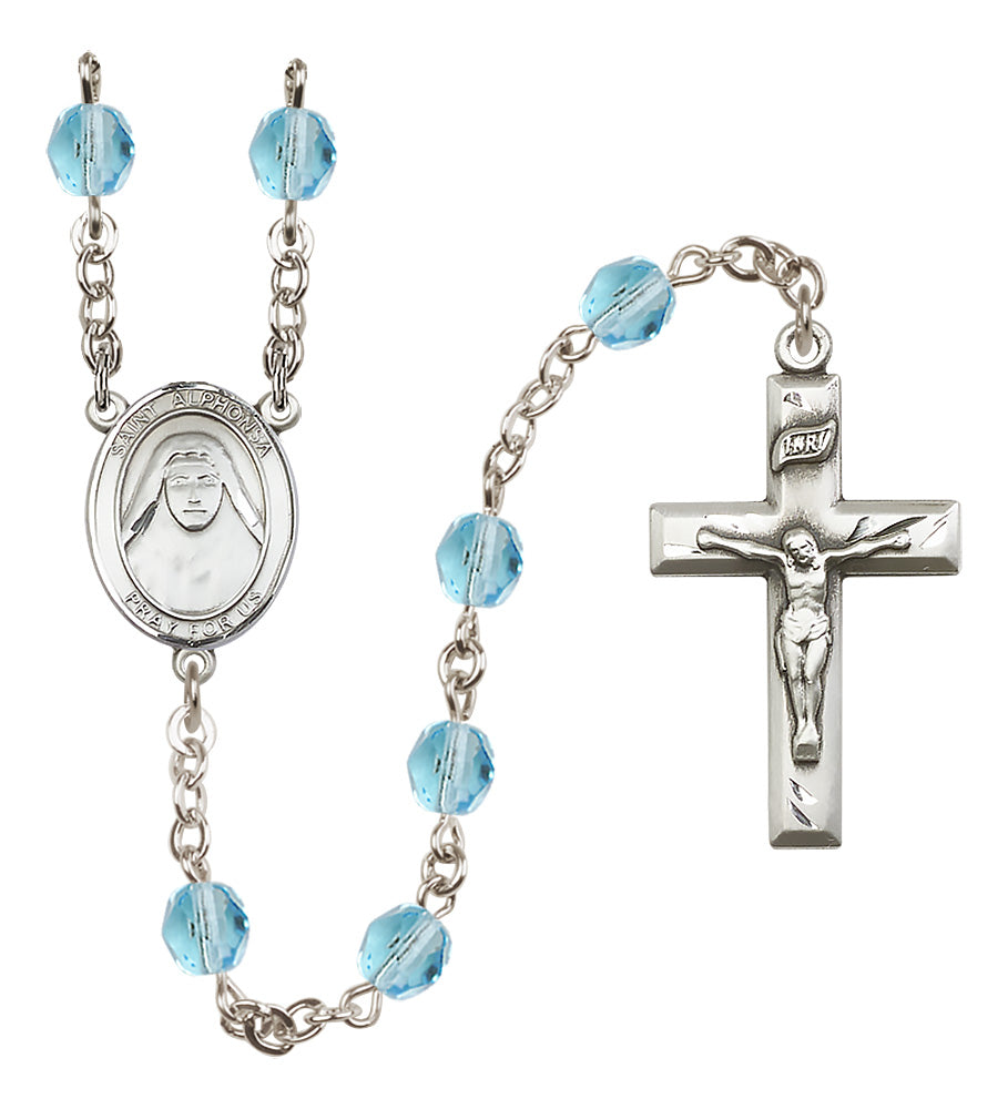 St. Alphonsa of India Rosary - 6mm Aqua Fire Polished beads - 8406