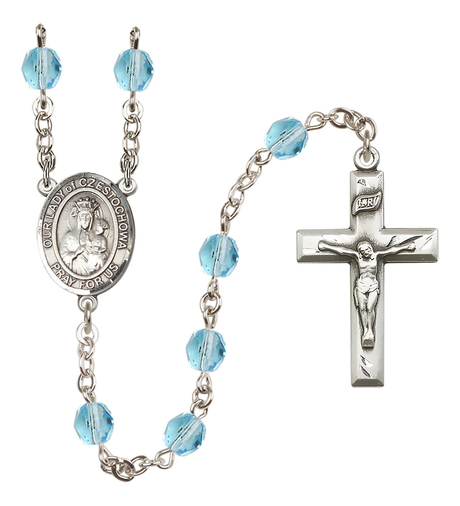 O/L of Czestochowa Rosary - 6mm Aqua Fire Polished beads - 8421