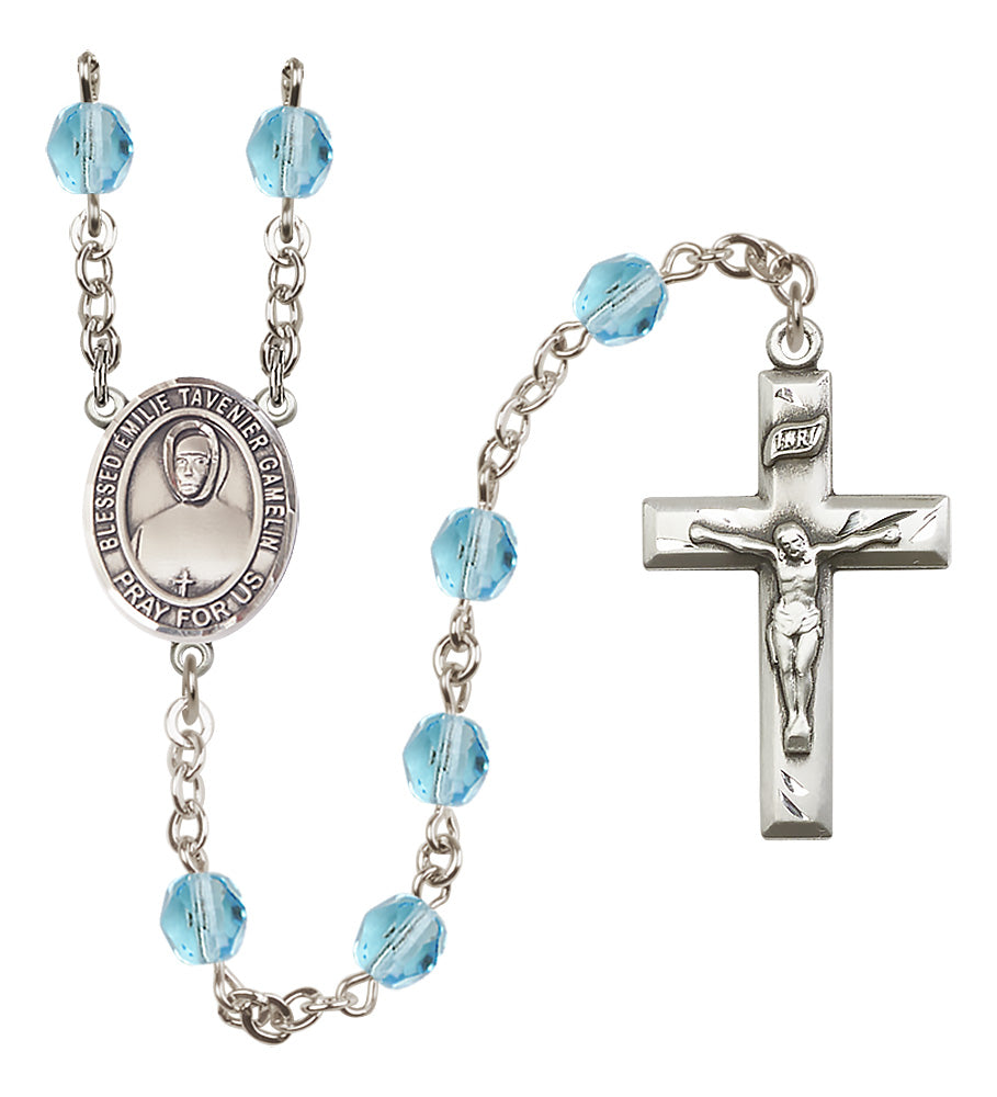 Blessed Emilie Tavernier Gamelin Rosary - 6mm Aqua Fire Polished beads - 8437