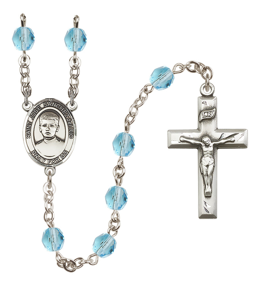 Blessed Jose Canchez del Rio Rosary - 6mm Aqua Fire Polished beads - 8446