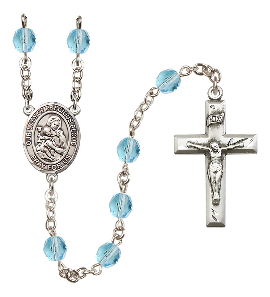 O/L of the Precious Blood Rosary - 6mm Aqua Fire Polished beads - 8448