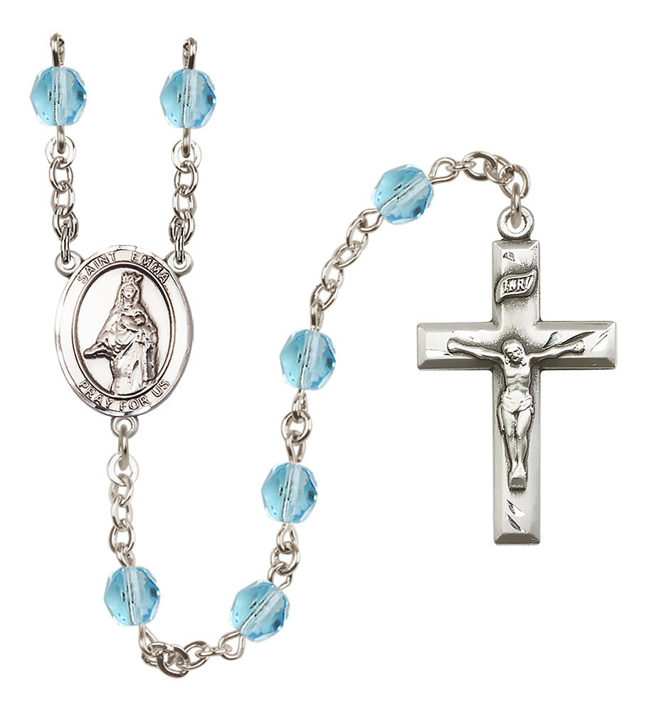 St. Emma Uffing Rosary - 6mm Aqua Fire Polished beads - 8450