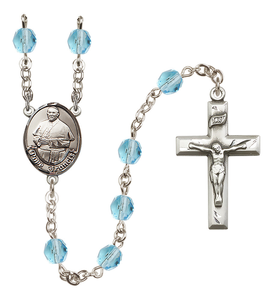 Pope Francis Rosary - 6mm Aqua Fire Polished beads - 8451