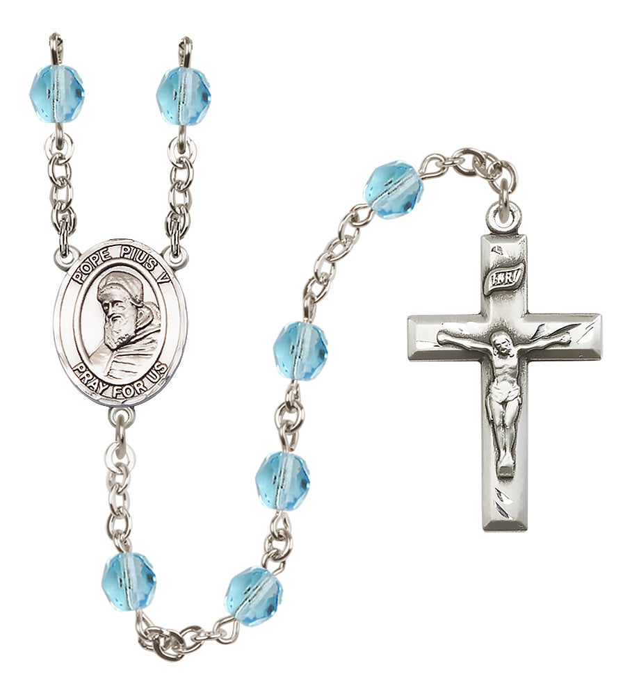 St. Pius X Rosary - 6mm Aqua Fire Polished beads - 8452
