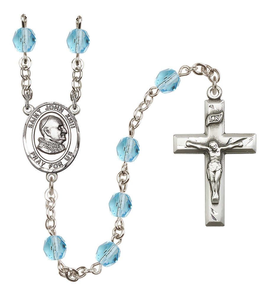 St. John XXIII Rosary - 6mm Aqua Fire Polished beads - 8455