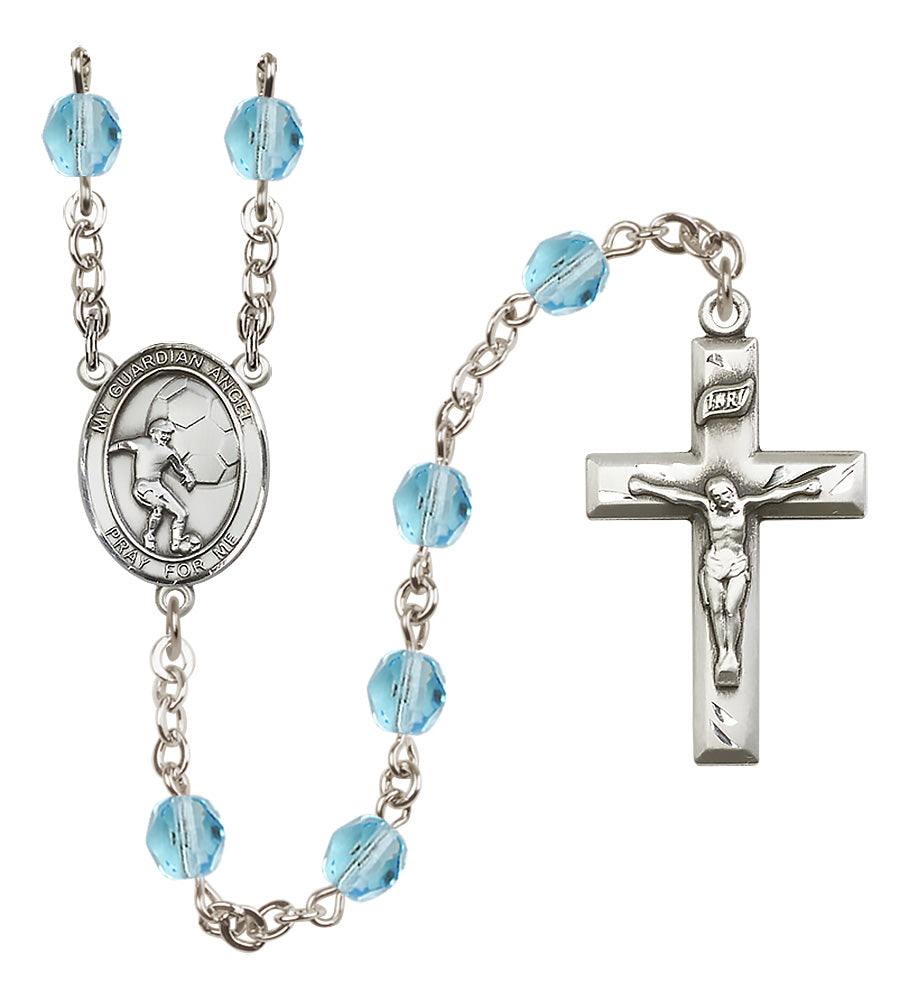 Soccer Rosary - 6mm Aqua Fire Polished beads - 8703