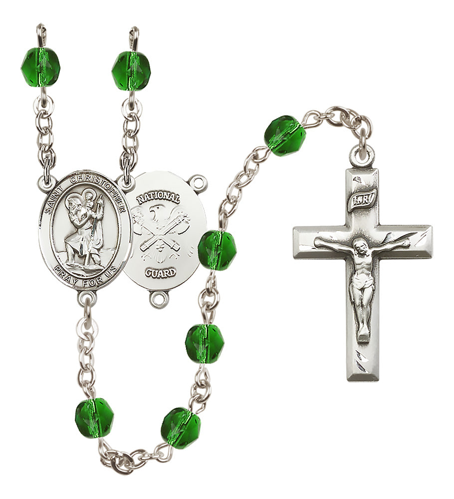 National Guard Rosary - 6mm Emerald Fire Polished beads - 8022S5