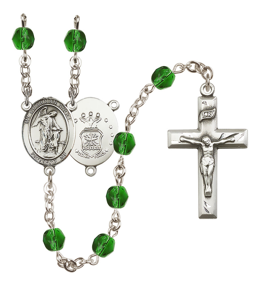 Air Force Rosary - 6mm Emerald Fire Polished beads - 8118S1