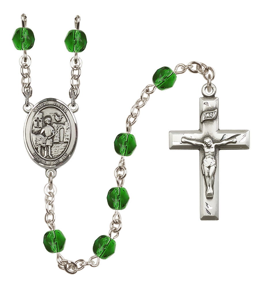 St. Vitus Rosary - 6mm Emerald Fire Polished beads - 8368