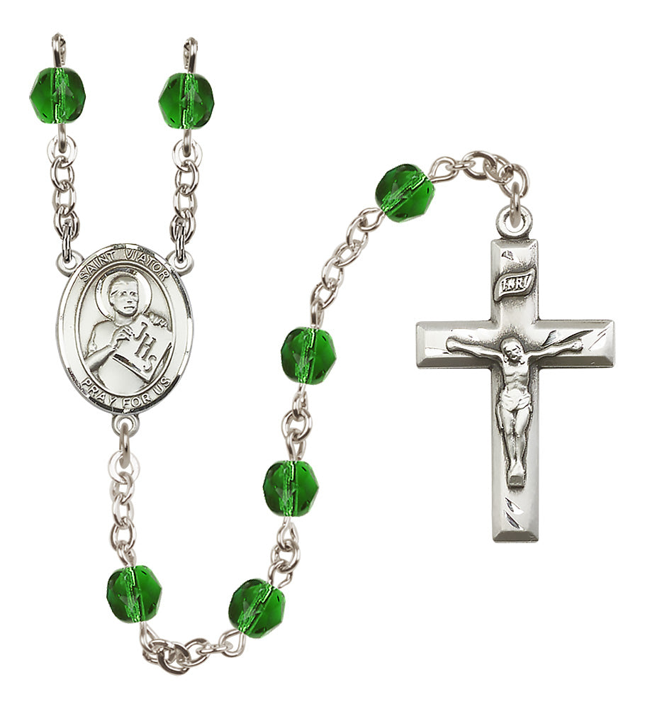 St. Viator of Bergamo Rosary - 6mm Emerald Fire Polished beads - 8408