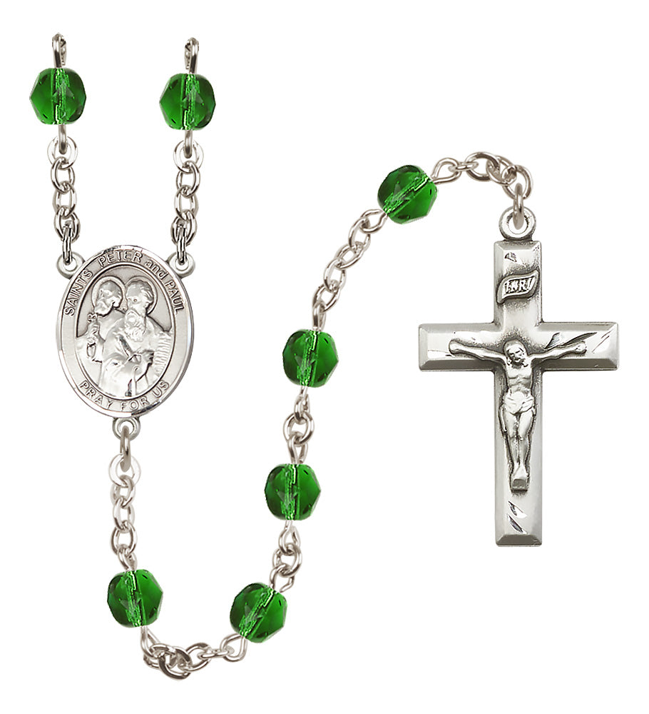 Sts. Peter & Paul Rosary - 6mm Emerald Fire Polished beads - 8410