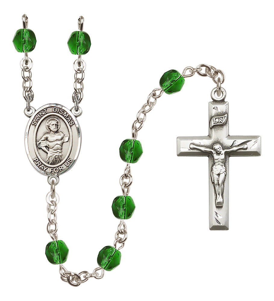 St. Dismas Rosary - 6mm Emerald Fire Polished beads - 8418