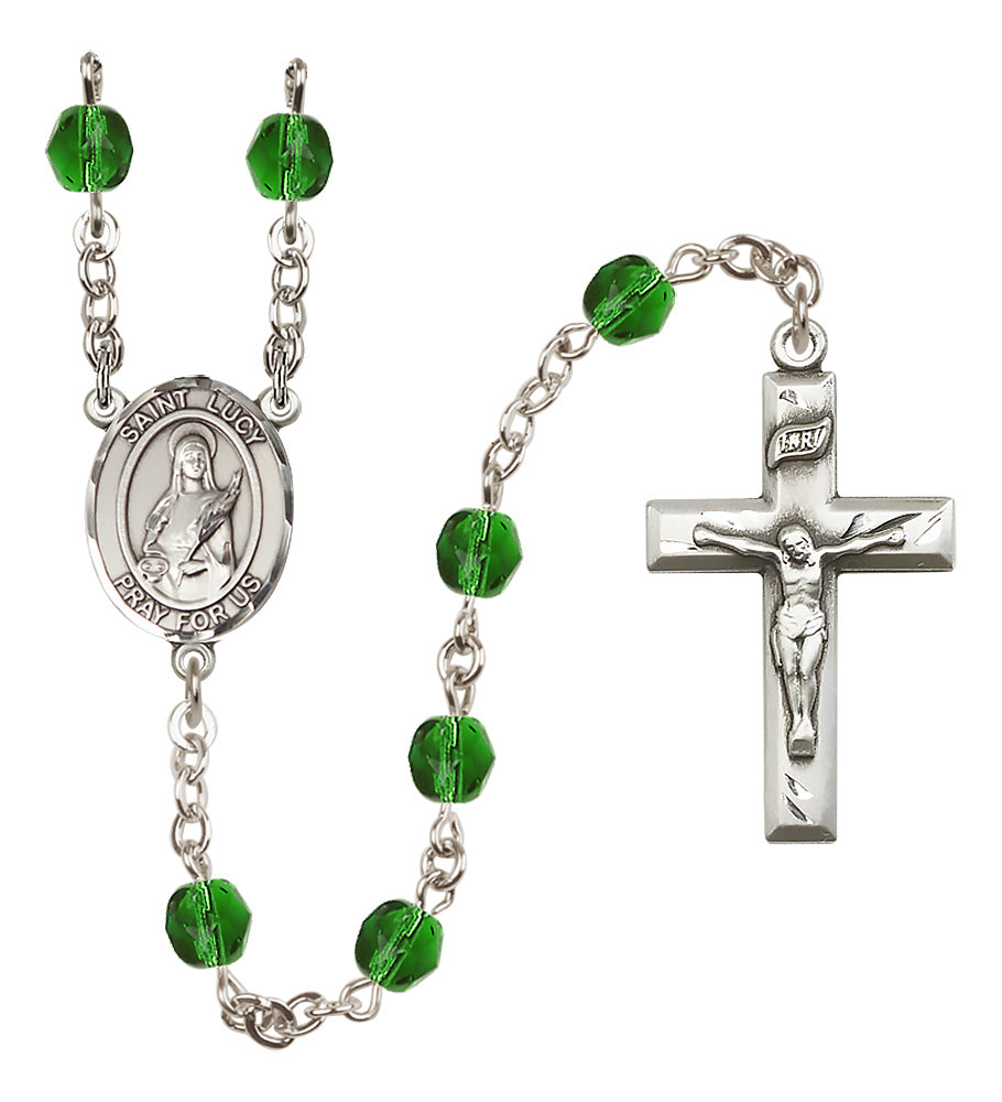 St. Lucy Rosary - 6mm Emerald Fire Polished beads - 8422