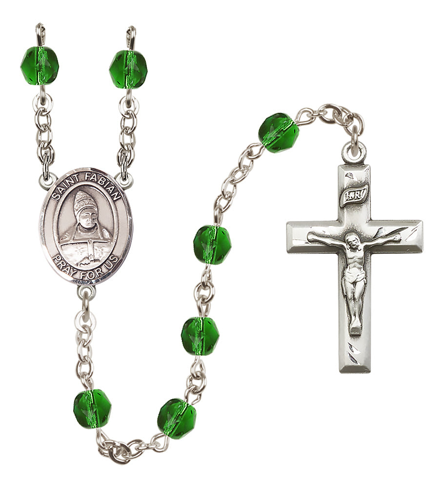 St. Fabian Rosary - 6mm Emerald Fire Polished beads - 8427