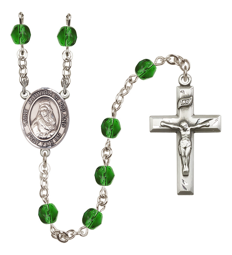 St. Jadwiga of Poland Rosary - 6mm Emerald Fire Polished beads - 8434