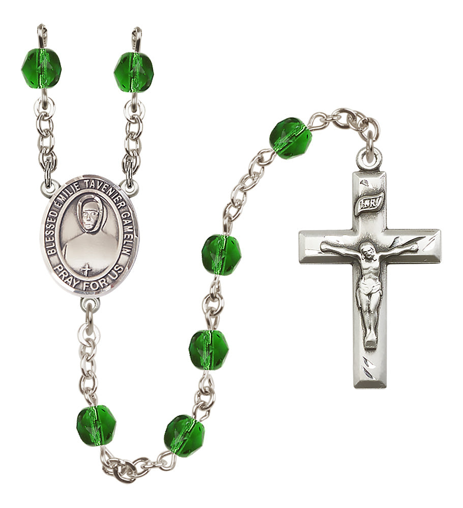 Blessed Emilie Tavernier Gamelin Rosary - 6mm Emerald Fire Polished beads - 8437