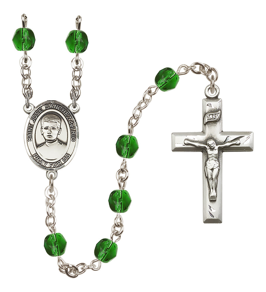 Blessed Jose Canchez del Rio Rosary - 6mm Emerald Fire Polished beads - 8446