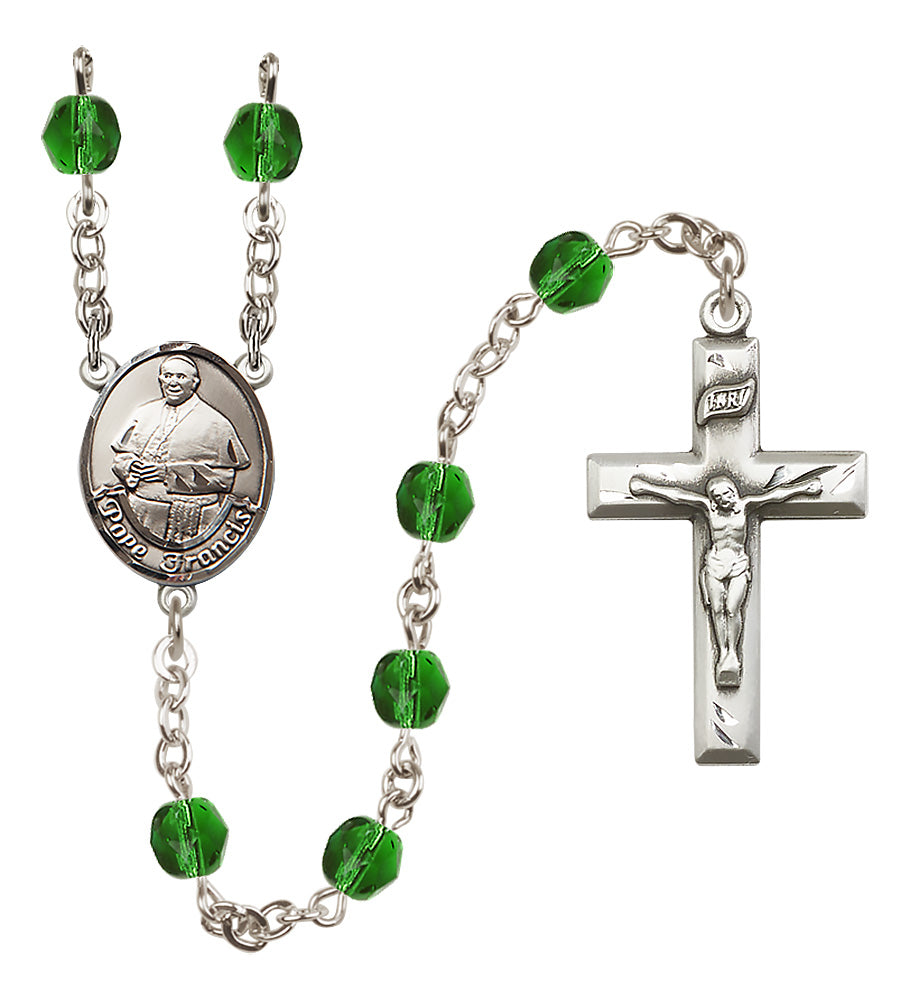 Pope Francis Rosary - 6mm Emerald Fire Polished beads - 8451