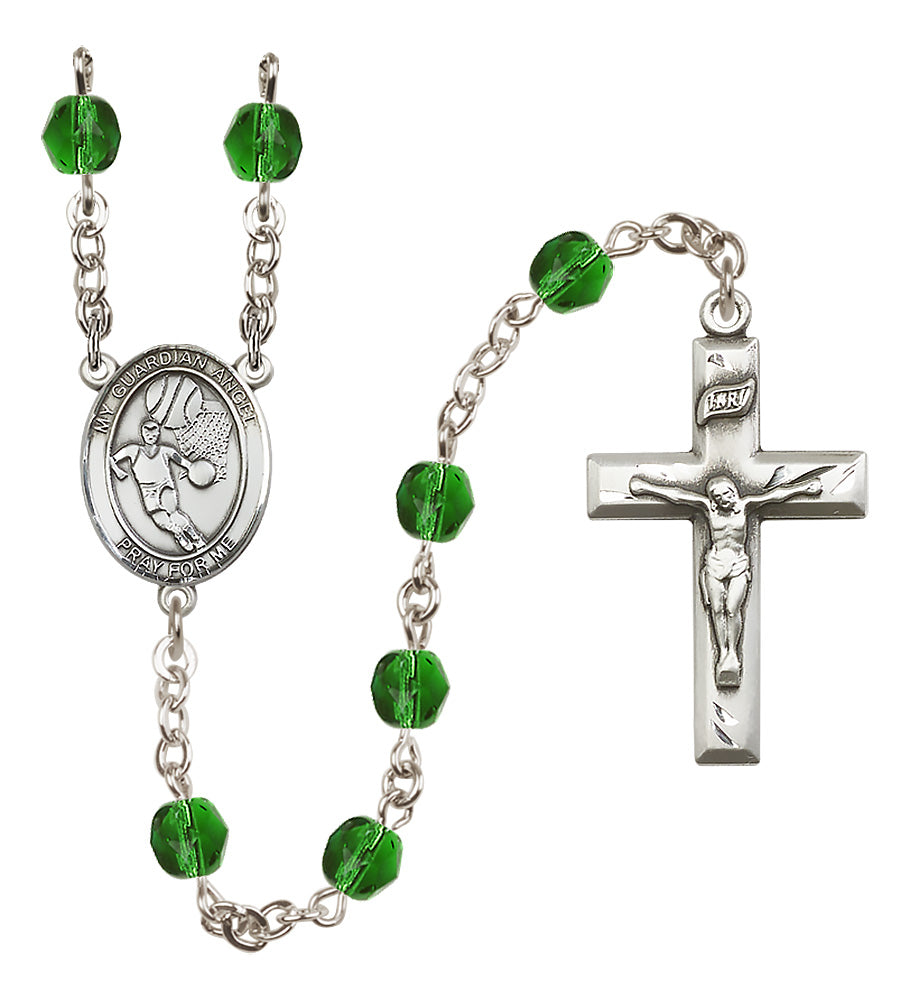 Basketball Rosary - 6mm Emerald Fire Polished beads - 8702