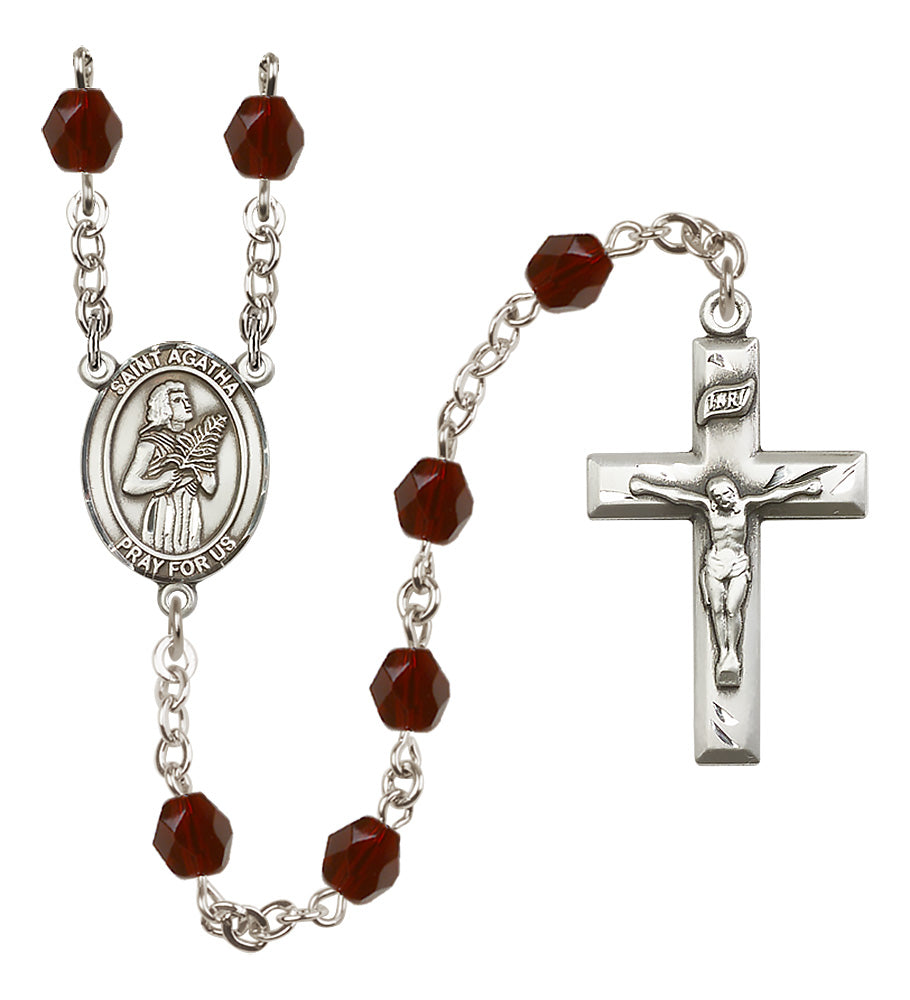 St. Agatha Rosary - 6mm Garnet Fire Polished beads - 8003
