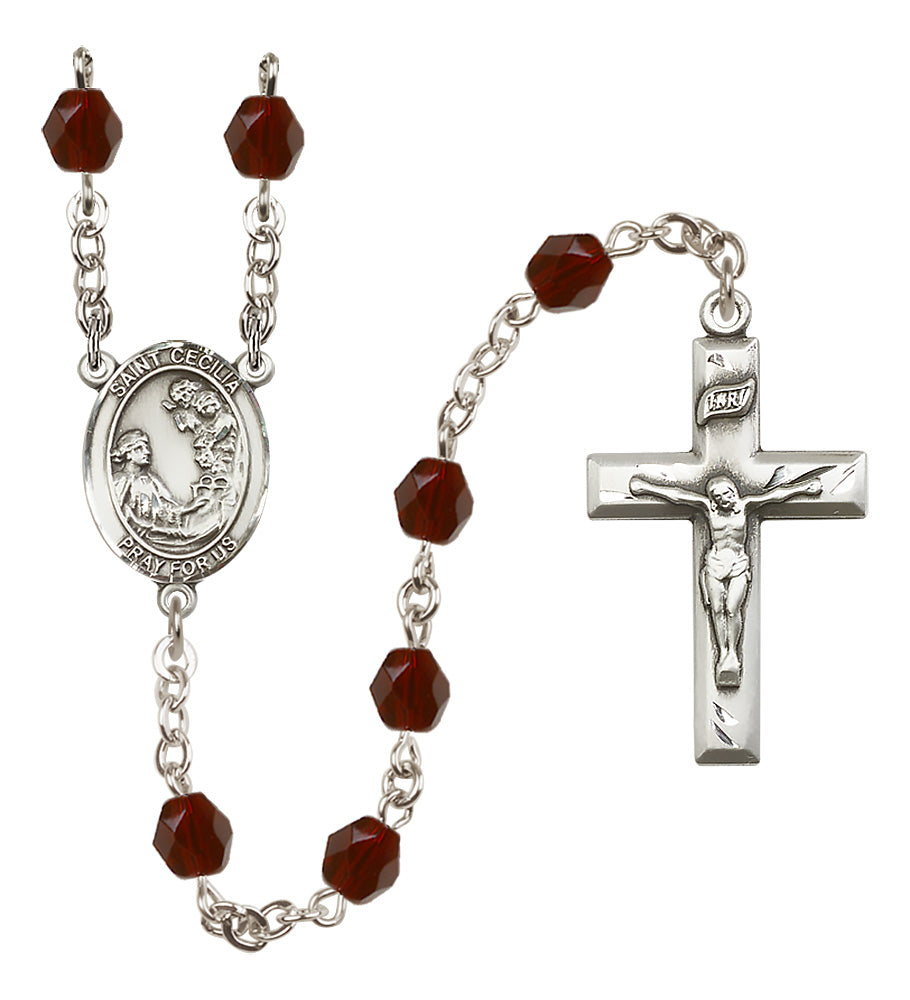 St. Cecilia Rosary - 6mm Garnet Fire Polished beads - 8016