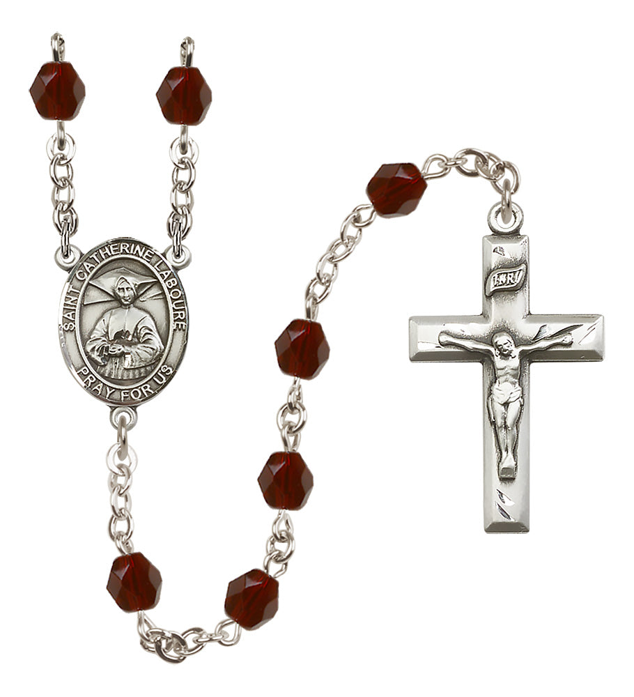 St. Catherine Laboure Rosary - 6mm Garnet Fire Polished beads - 8021