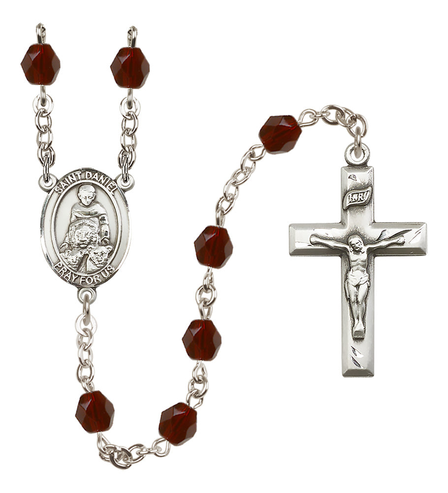 St. Daniel Rosary - 6mm Garnet Fire Polished beads - 8024