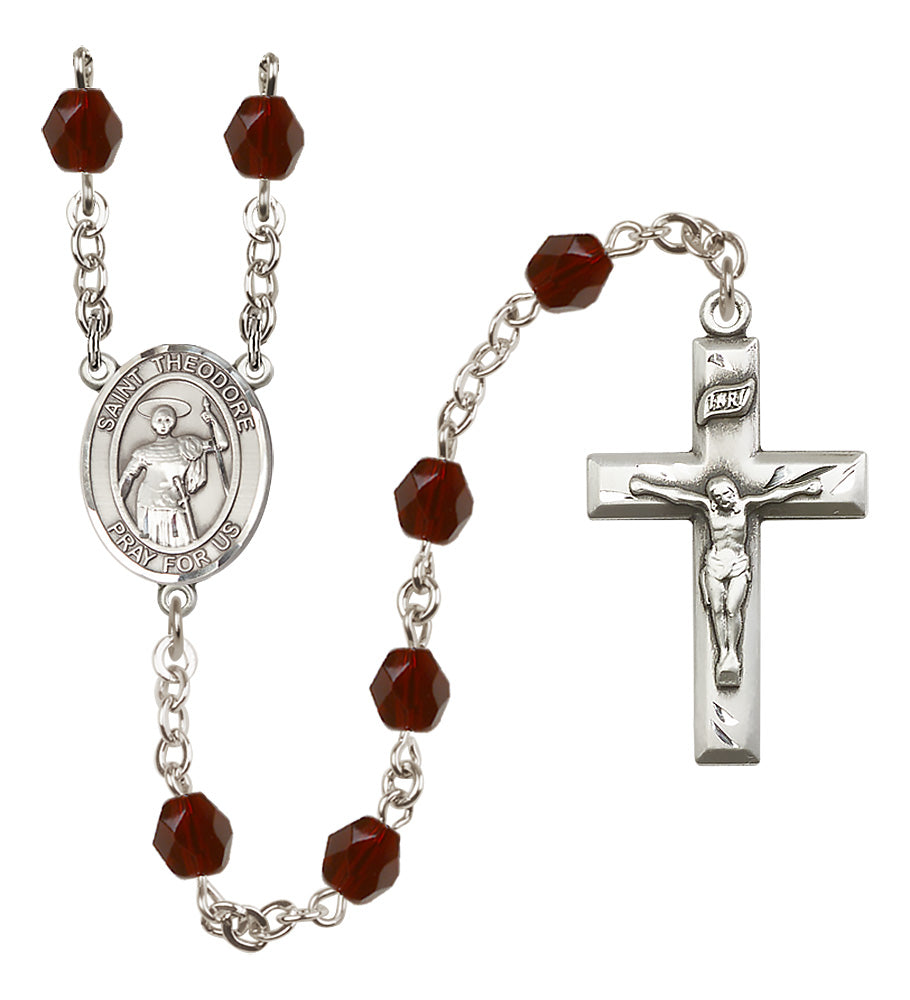 St. Theodore Stratelates Rosary - 6mm Garnet Fire Polished beads - 8415