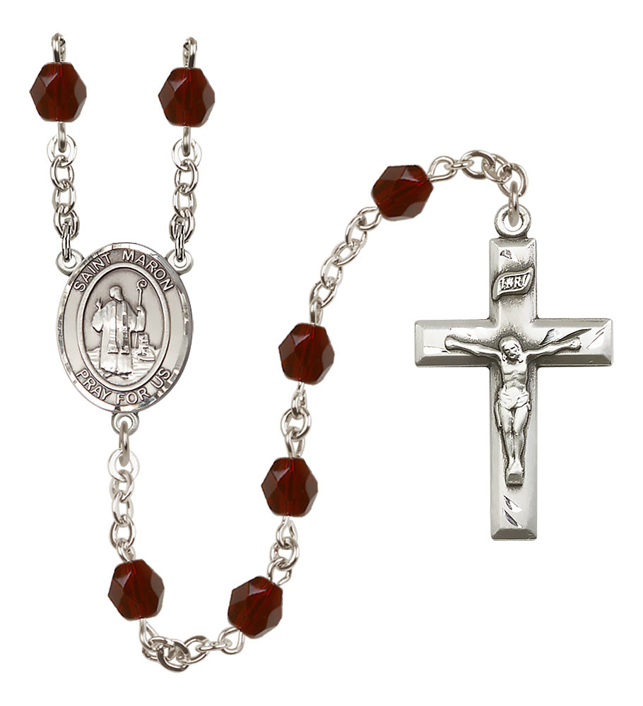 St. Maron Rosary - 6mm Garnet Fire Polished beads - 8417