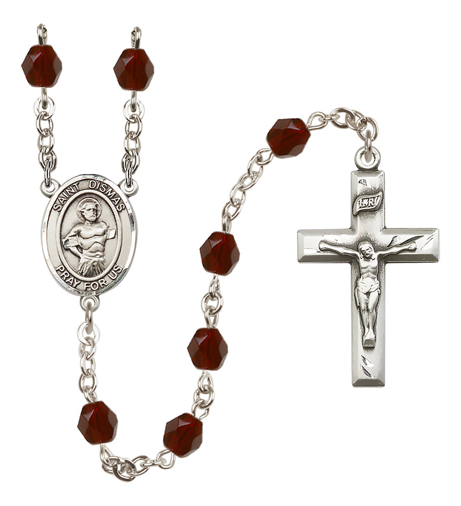St. Dismas Rosary - 6mm Garnet Fire Polished beads - 8418