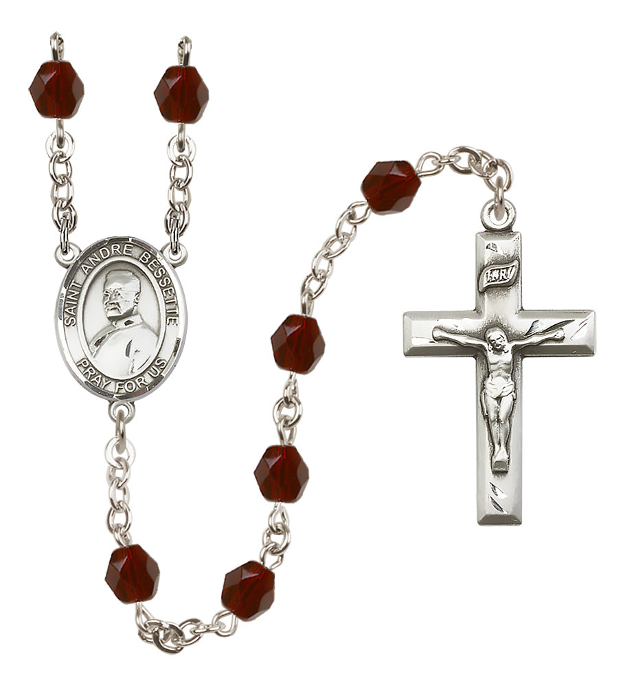 St. Andre Bessette Rosary - 6mm Garnet Fire Polished beads - 8424