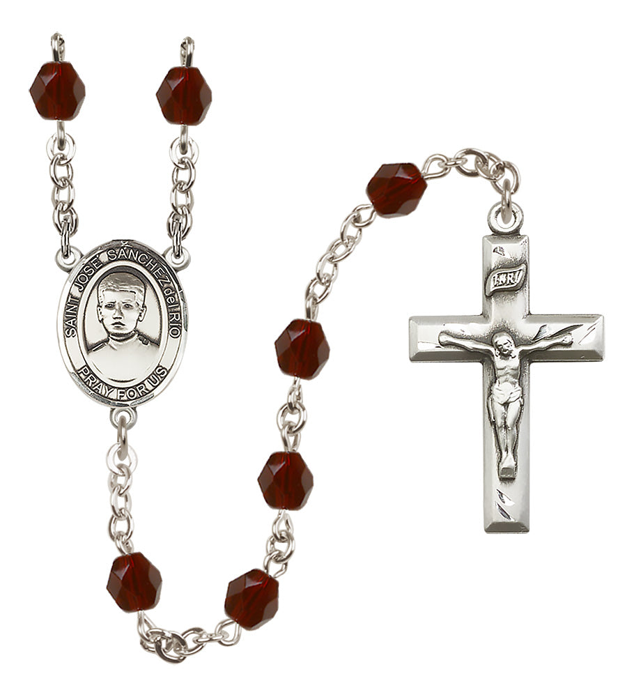 Blessed Jose Canchez del Rio Rosary - 6mm Garnet Fire Polished beads - 8446
