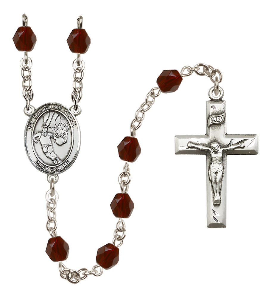 Basketball Rosary - 6mm Garnet Fire Polished beads - 8702