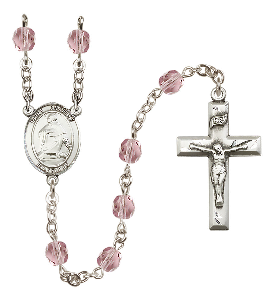St. Charles Borromeo Rosary - 6mm Light Amethyst Fire Polished beads - 8020