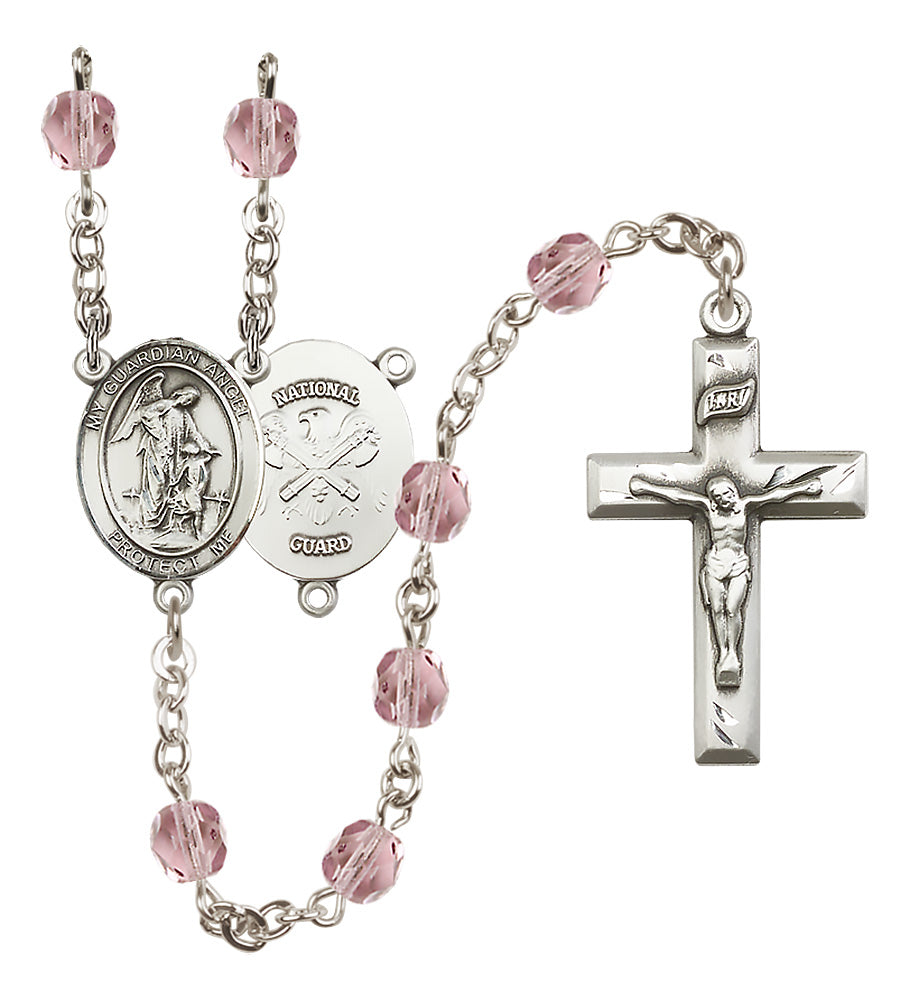 National Guard Rosary - 6mm Light Amethyst Fire Polished beads - 8118S5