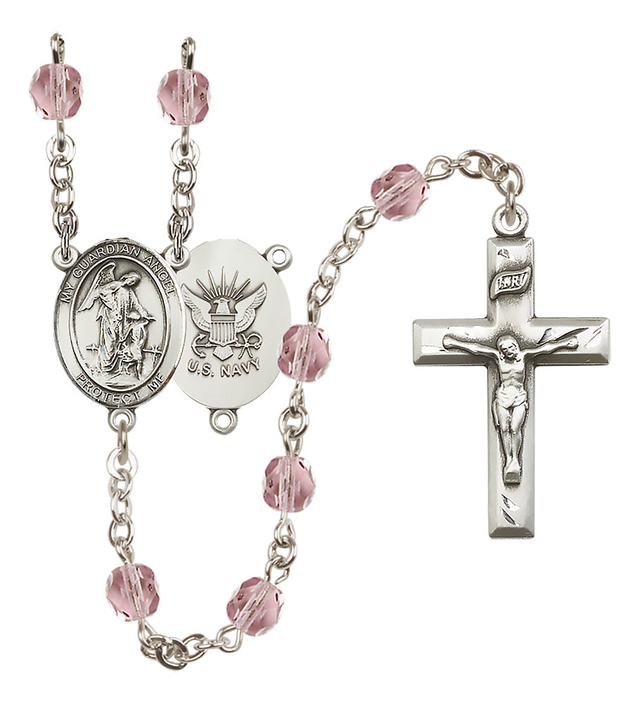 Navy Rosary - 6mm Light Amethyst Fire Polished beads - 8118S6