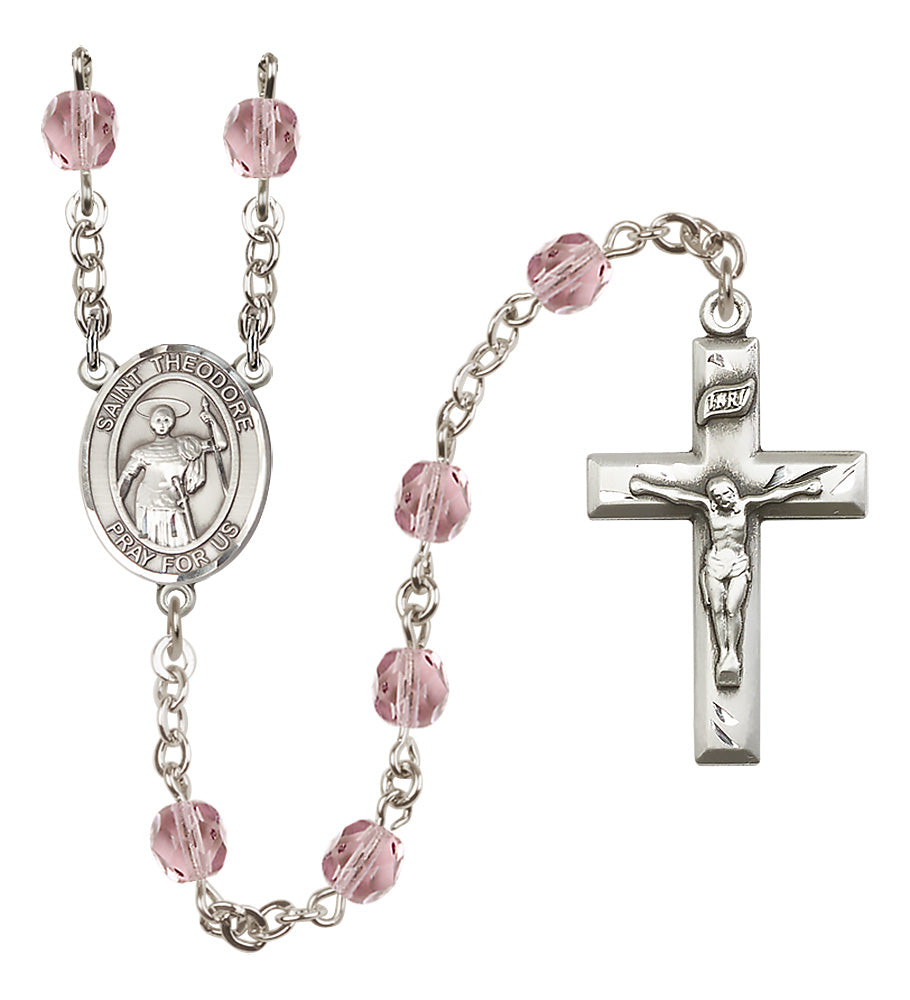 St. Theodore Stratelates Rosary - 6mm Light Amethyst Fire Polished beads - 8415