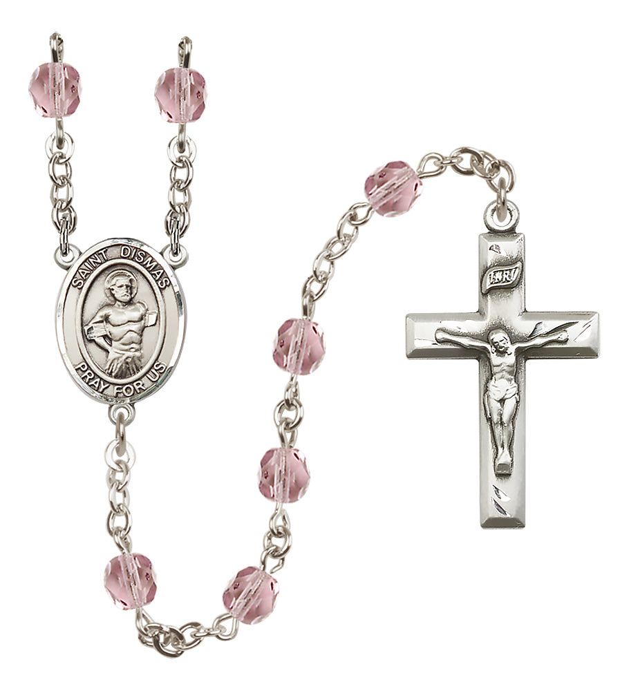 St. Dismas Rosary - 6mm Light Amethyst Fire Polished beads - 8418