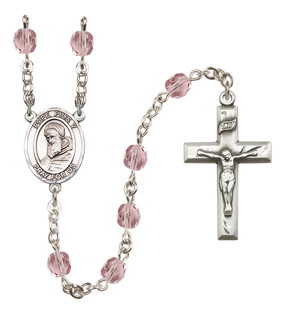 St. Pius X Rosary - 6mm Light Amethyst Fire Polished beads - 8452
