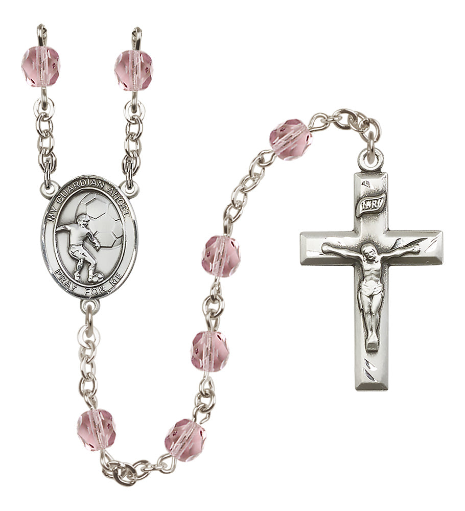 Soccer Rosary - 6mm Light Amethyst Fire Polished beads - 8703